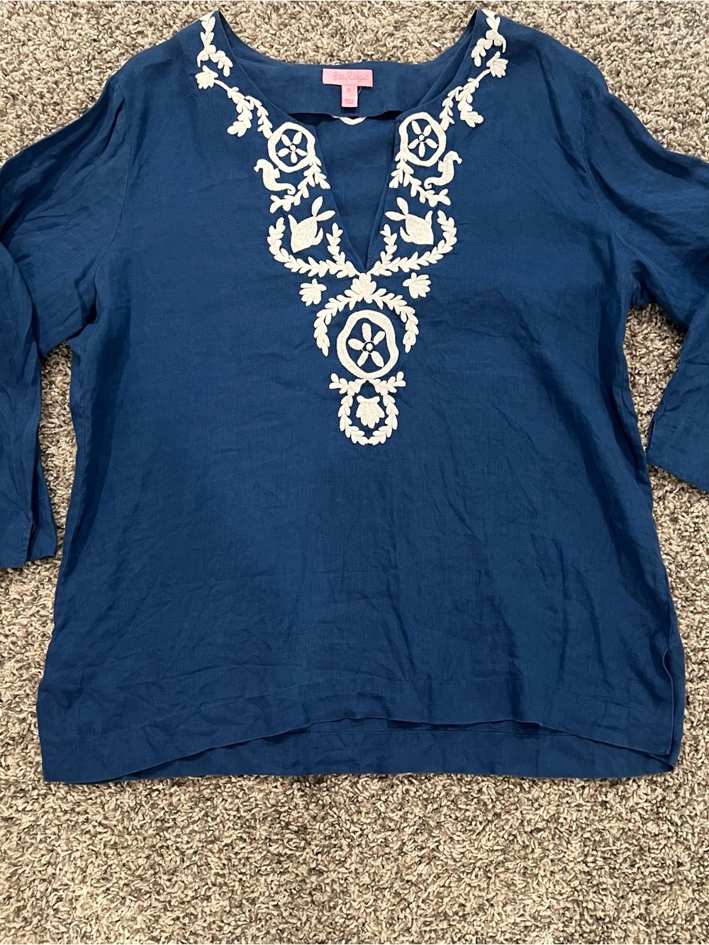 Lilly Pulitzer Navy Blue Tunic with White Embroidery